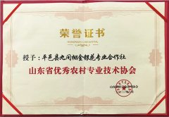 2020年6月，授予平邑縣九間棚金銀花專業合作社山東省優秀農村專業技術協會